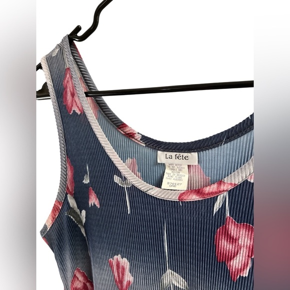 Purple floral vintage tank top mini dress stretchy scalloped - Picture 2 of 4